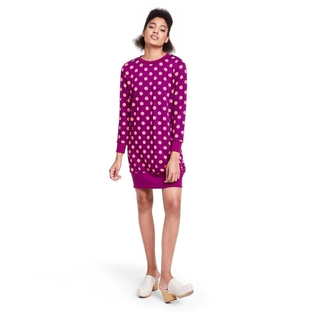 Victor Glemaud x Target Polka Dot Long Sleeve Tunic Dress Purple Large - Picture 3 of 6